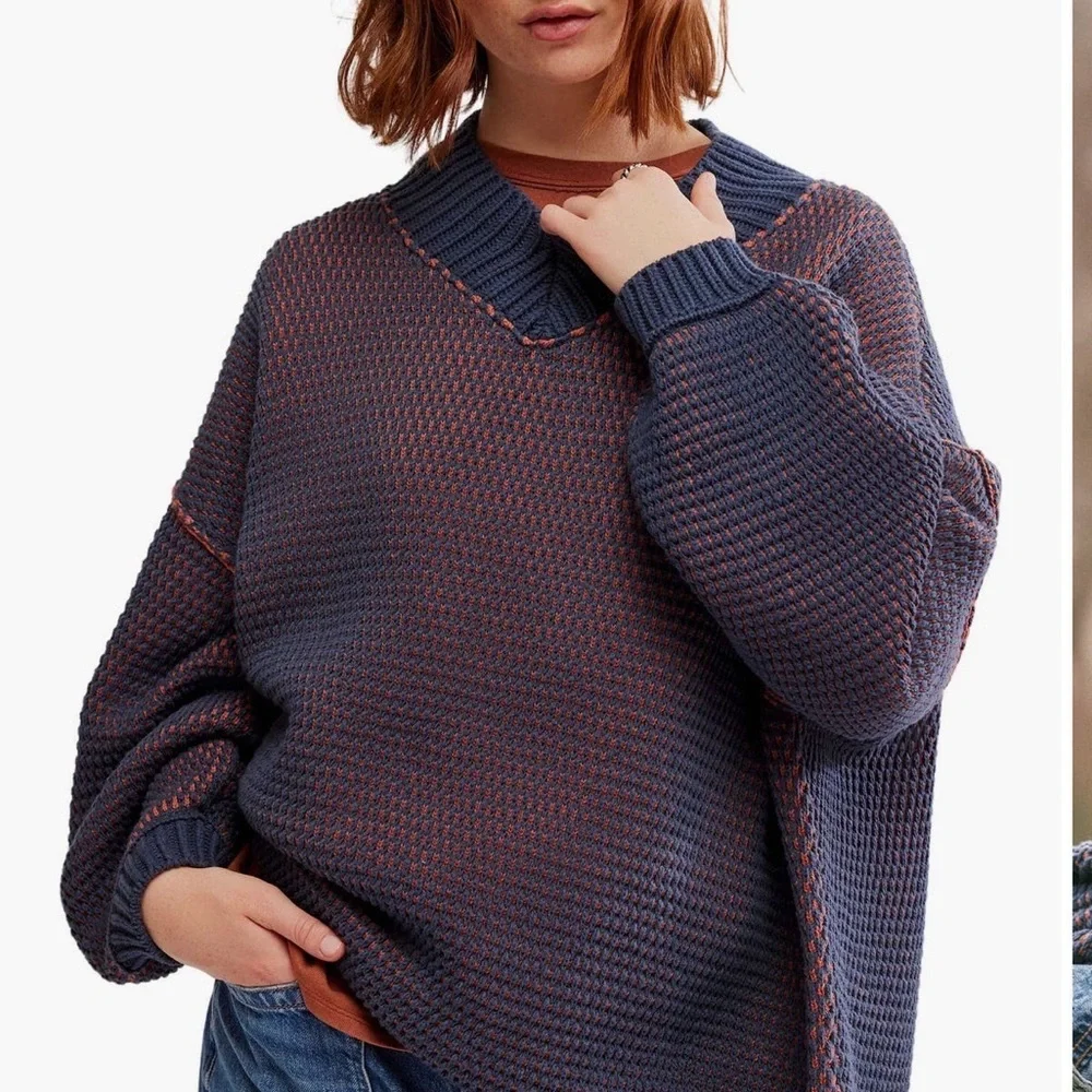FREE PEOPLE MAISIE CHUNKY V NECK SWEATER M L